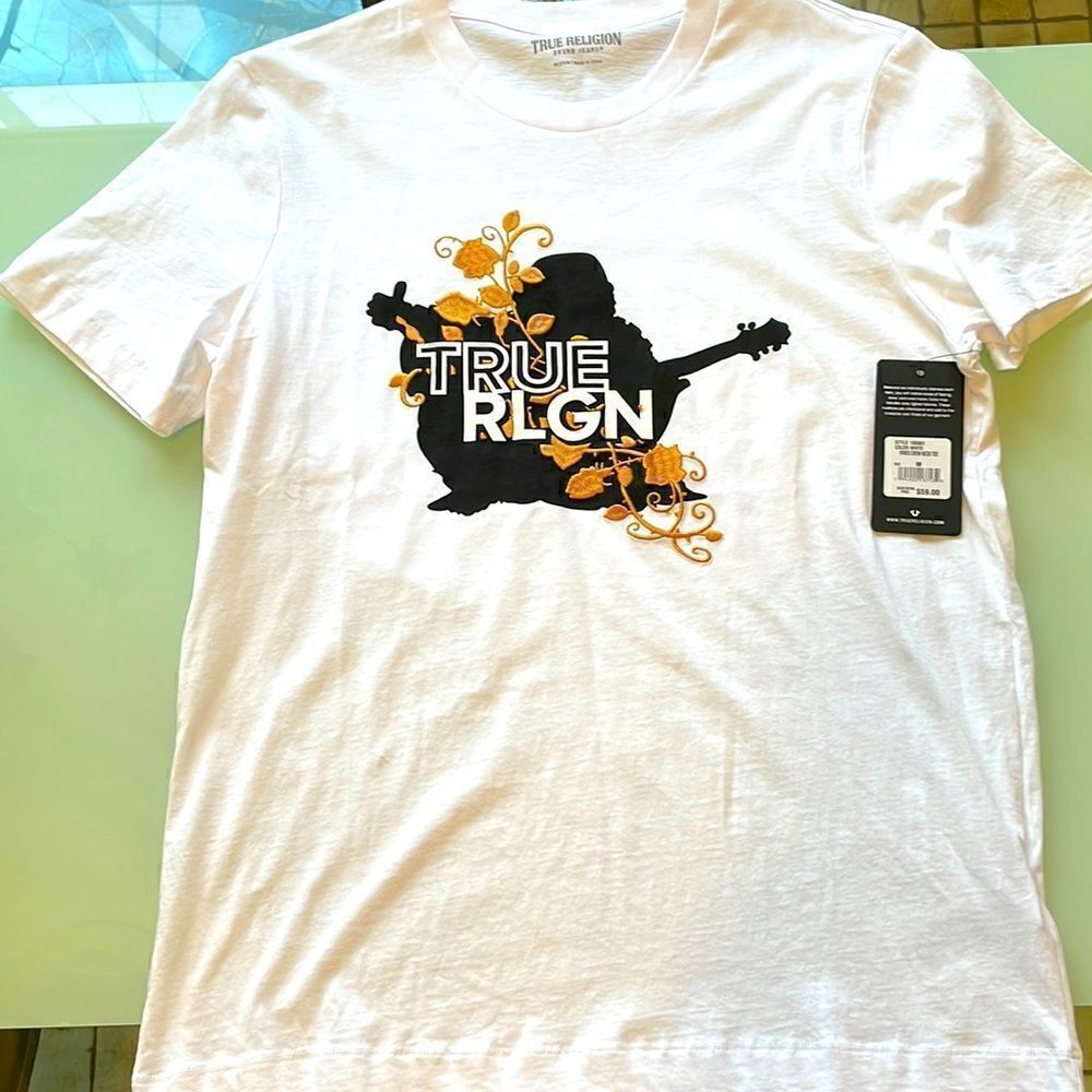 True Religion NWT white vines crew neck t-shirt large
